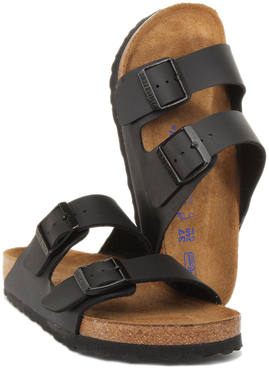Sandalias Birkenstock Arizona Birko Flor de doble tira color negro