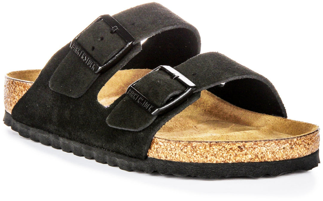 Birkenstock Arizona Semelle Souple en Daim Noir | Coupe Standard