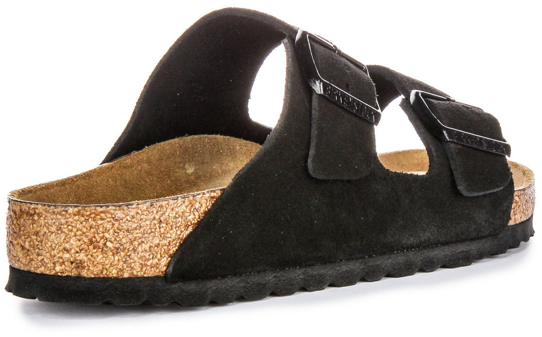 Birkenstock Arizona Semelle Souple en Daim Noir | Coupe Standard