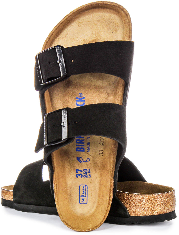 Birkenstock Arizona Semelle Souple en Daim Noir | Coupe Standard
