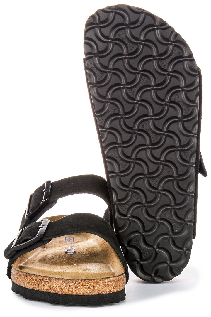 Birkenstock Arizona Semelle Souple en Daim Noir | Coupe Standard