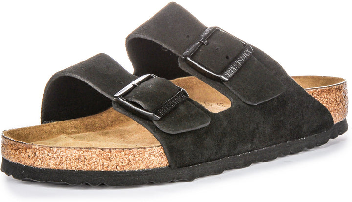 Birkenstock Arizona Semelle Souple en Daim Noir | Coupe Standard