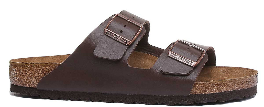 Birkenstock Arizona sandalo con suola in sughero Birko Flor marrone a 2 cinturini da donna