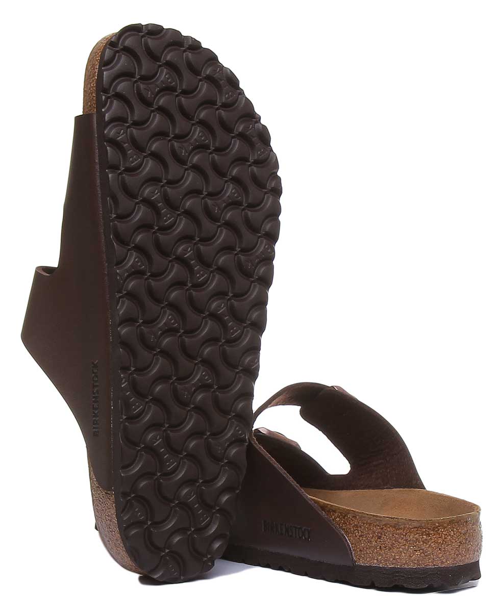 Birkenstock Arizona sandalo con suola in sughero Birko Flor marrone a 2 cinturini da donna