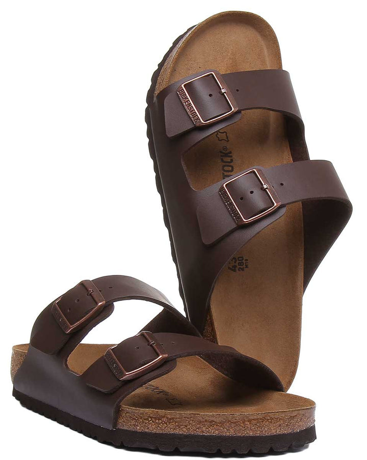 Birkenstock Arizona sandalo con suola in sughero Birko Flor marrone a 2 cinturini da donna