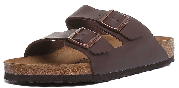 Birkenstock Arizona sandalo con suola in sughero Birko Flor marrone a 2 cinturini da donna