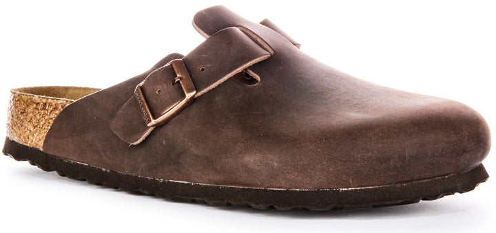 Birkenstock Boston BS Sandali Eleganti in Pelle Oliata con Fibbia Marrone