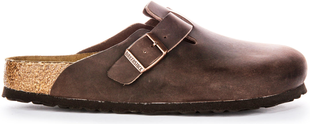 Birkenstock Boston BS Sandali Eleganti in Pelle Oliata con Fibbia Marrone