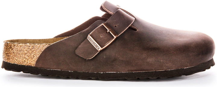 Birkenstock Boston BS Sandali Eleganti in Pelle Oliata con Fibbia Marrone