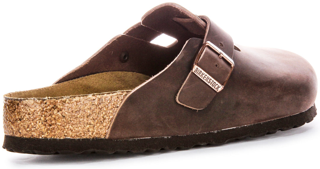 Birkenstock Boston BS Sandali Eleganti in Pelle Oliata con Fibbia Marrone
