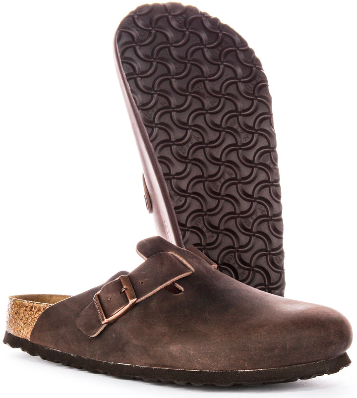 Birkenstock Boston BS Sandali Eleganti in Pelle Oliata con Fibbia Marrone