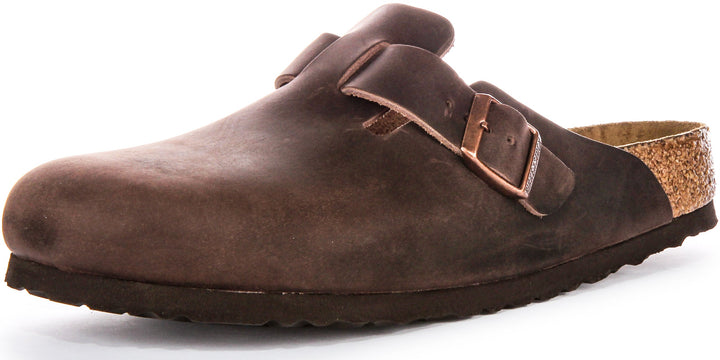 Birkenstock Boston BS Sandali Eleganti in Pelle Oliata con Fibbia Marrone