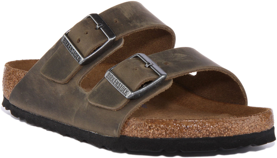 Birkenstock Arizona Sandalo a due cinturini in pelle nubuck oliata da donna in oliva