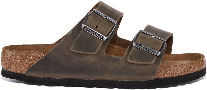 Birkenstock Arizona Sandalo a due cinturini in pelle nubuck oliata da donna in oliva