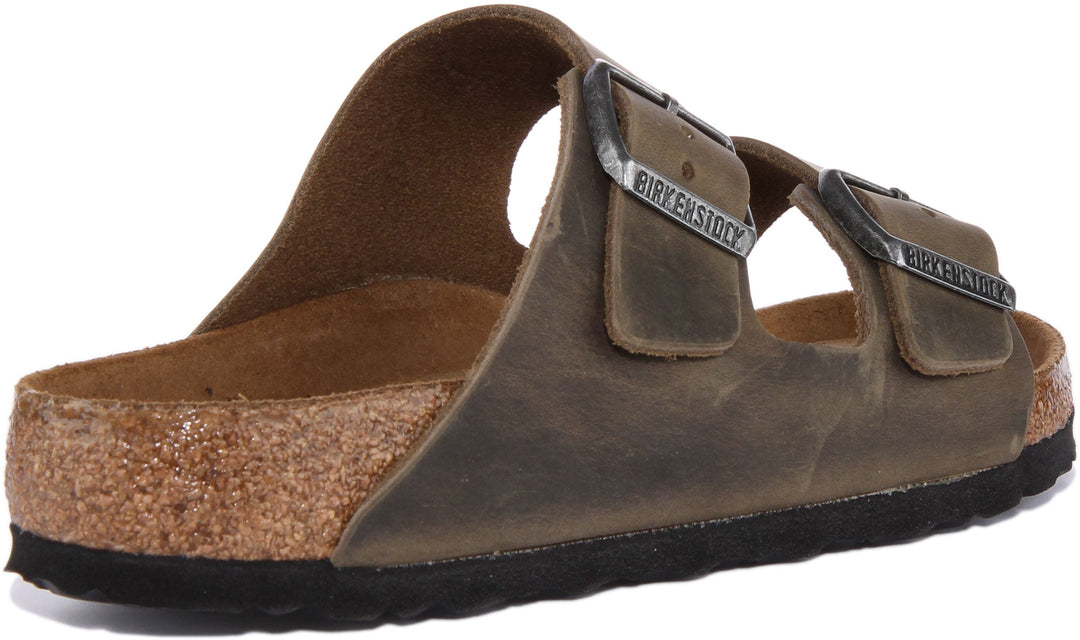 Birkenstock Arizona Sandalo a due cinturini in pelle nubuck oliata da donna in oliva
