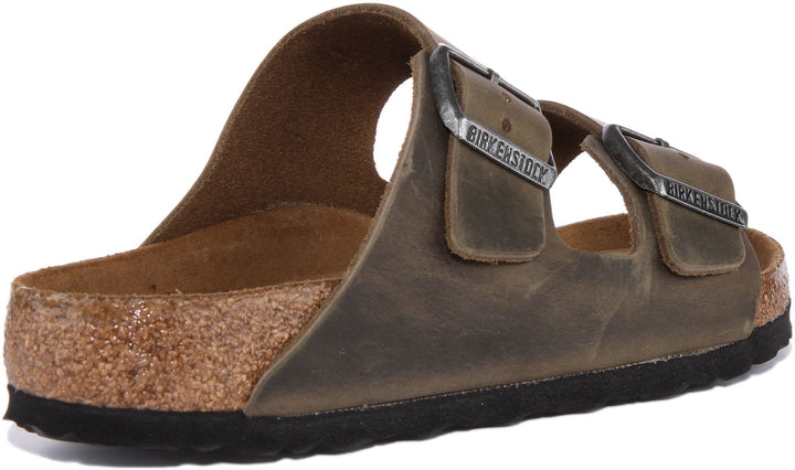 Birkenstock Arizona Sandalo a due cinturini in pelle nubuck oliata da donna in oliva