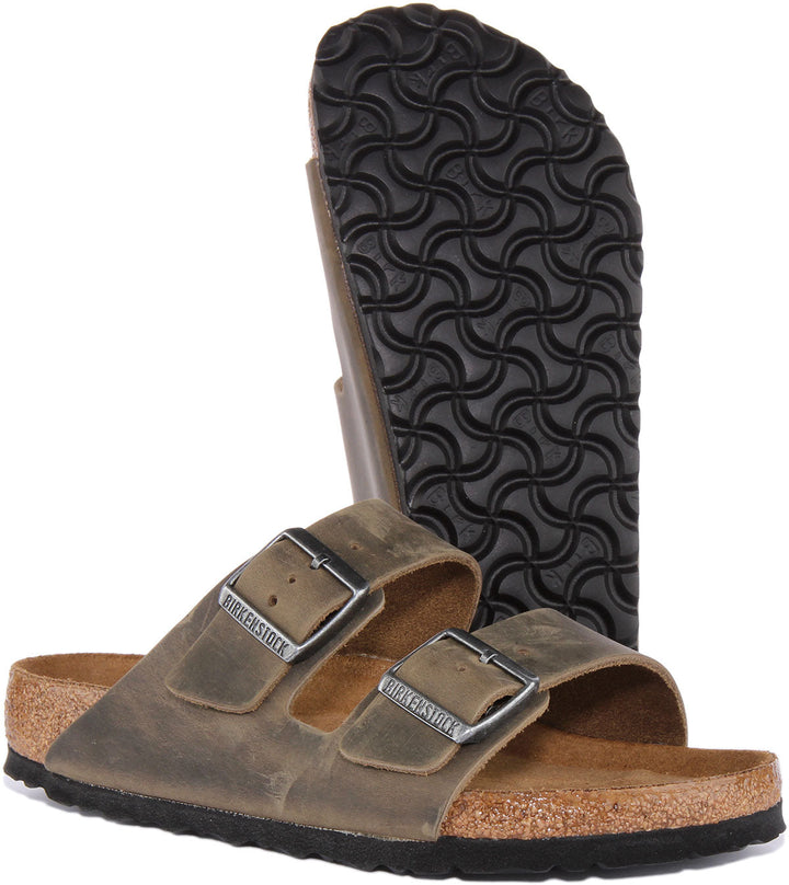 Birkenstock Arizona Sandalo a due cinturini in pelle nubuck oliata da donna in oliva