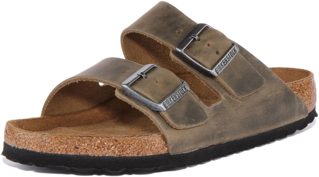 Birkenstock Arizona Sandalo a due cinturini in pelle nubuck oliata da donna in oliva