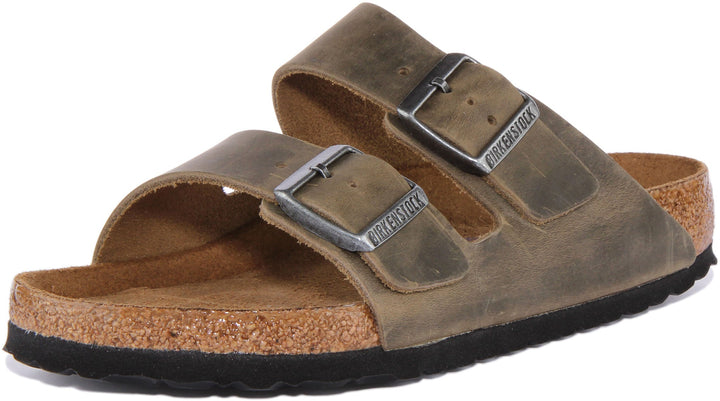 Birkenstock Arizona Sandalo a due cinturini in pelle nubuck oliata da donna in oliva