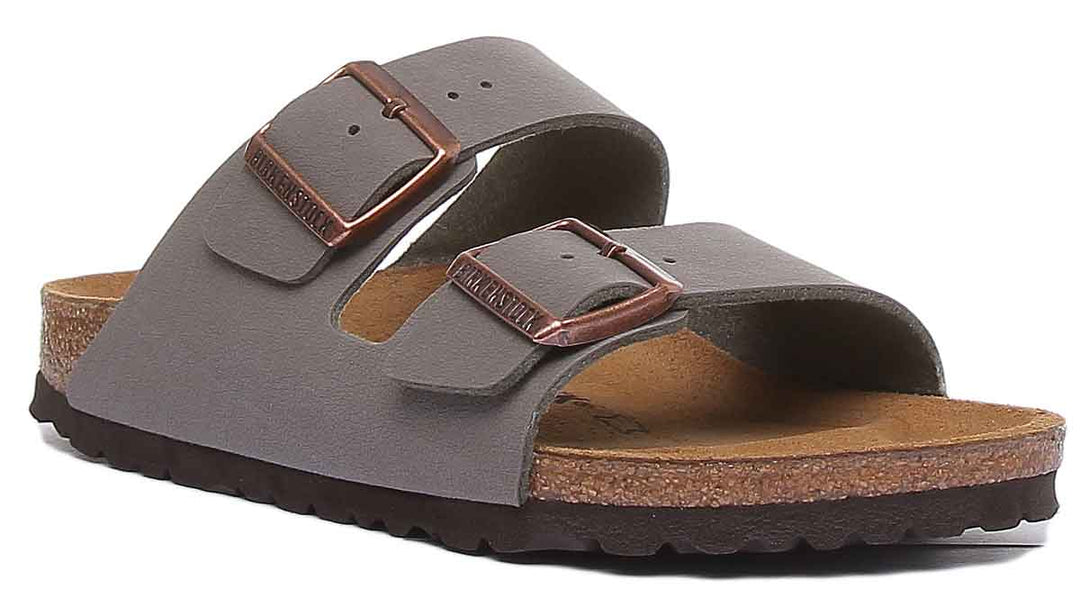 Birkenstock Arizona sandali a doppio cinturino in pietra Birko Flor con suola in sughero da donna