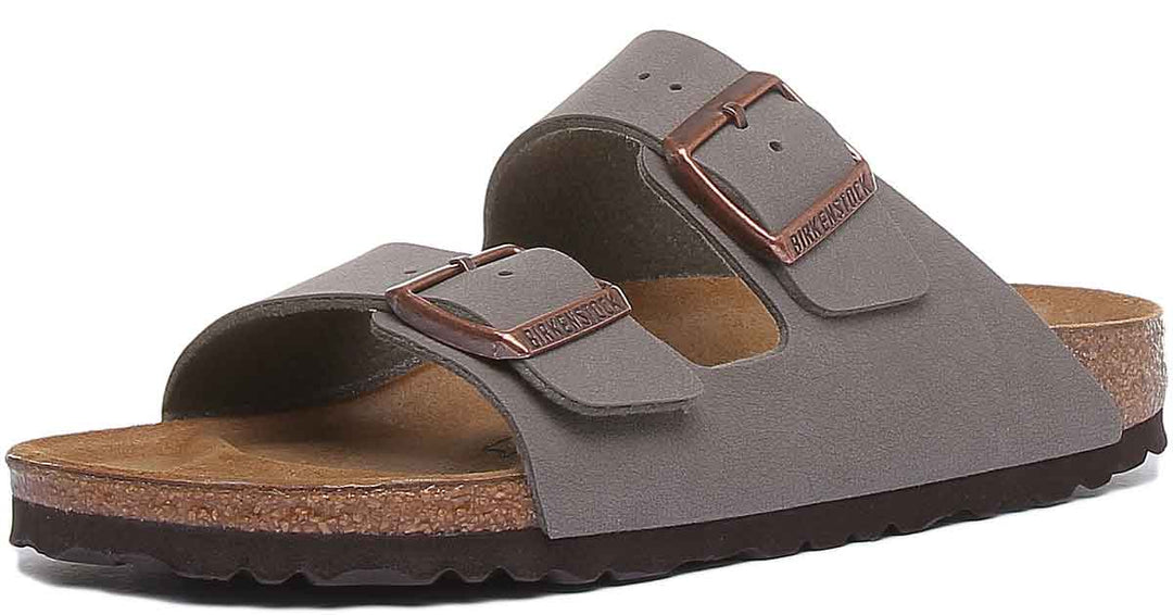 Birkenstock Arizona sandali a doppio cinturino in pietra Birko Flor con suola in sughero da donna