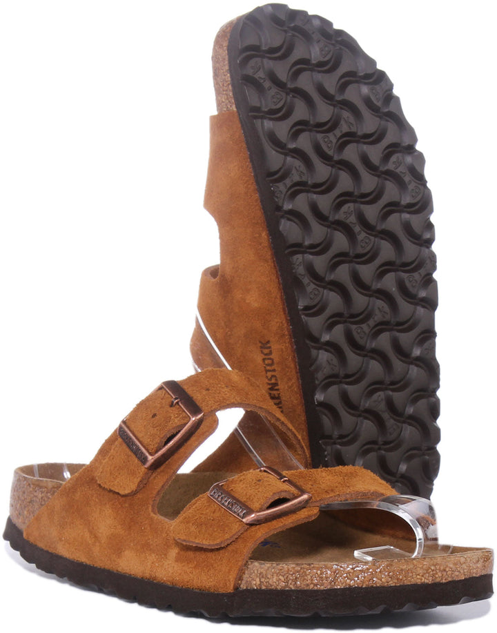 Birkenstock Arizona SBF Sandalo in pelle scamosciata a 2 cinturini da donna in cuoio