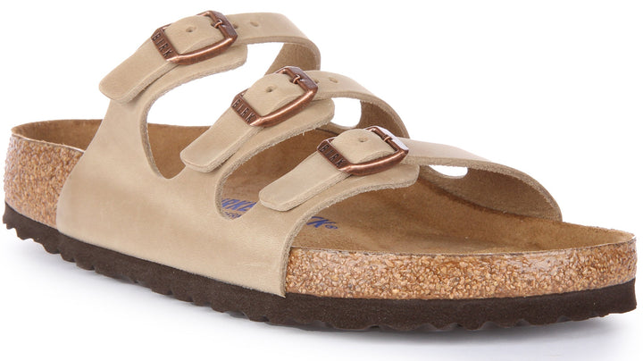 Birkenstock Florida Sandalo in pelle oliata a tre cinturini tabacco