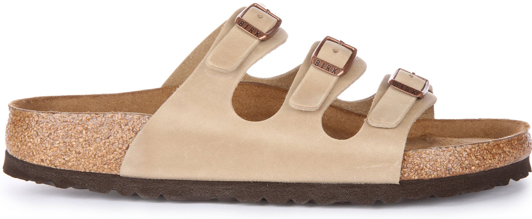 Birkenstock Florida Sandalo in pelle oliata a tre cinturini tabacco