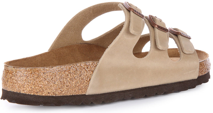 Birkenstock Florida Sandalo in pelle oliata a tre cinturini tabacco