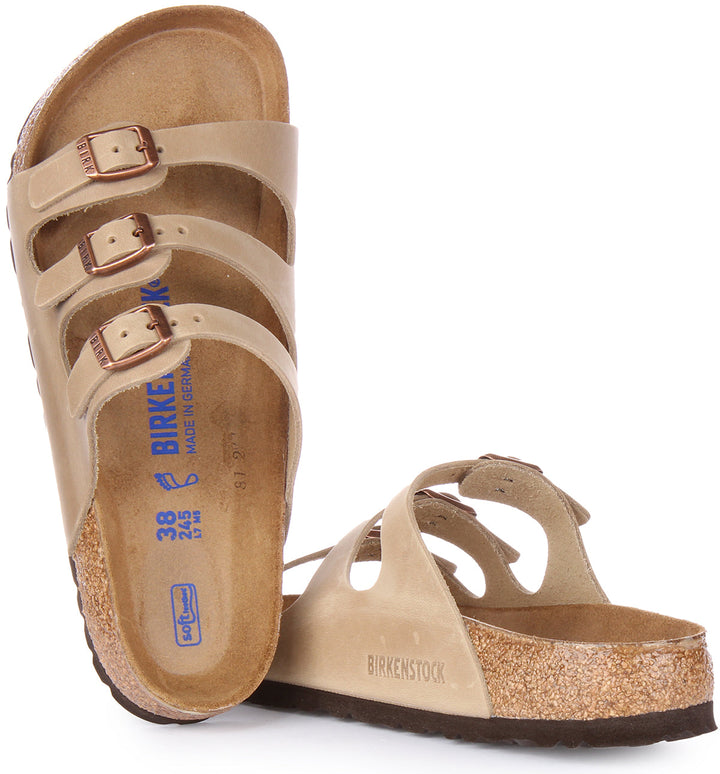 Birkenstock Florida Sandalo in pelle oliata a tre cinturini tabacco