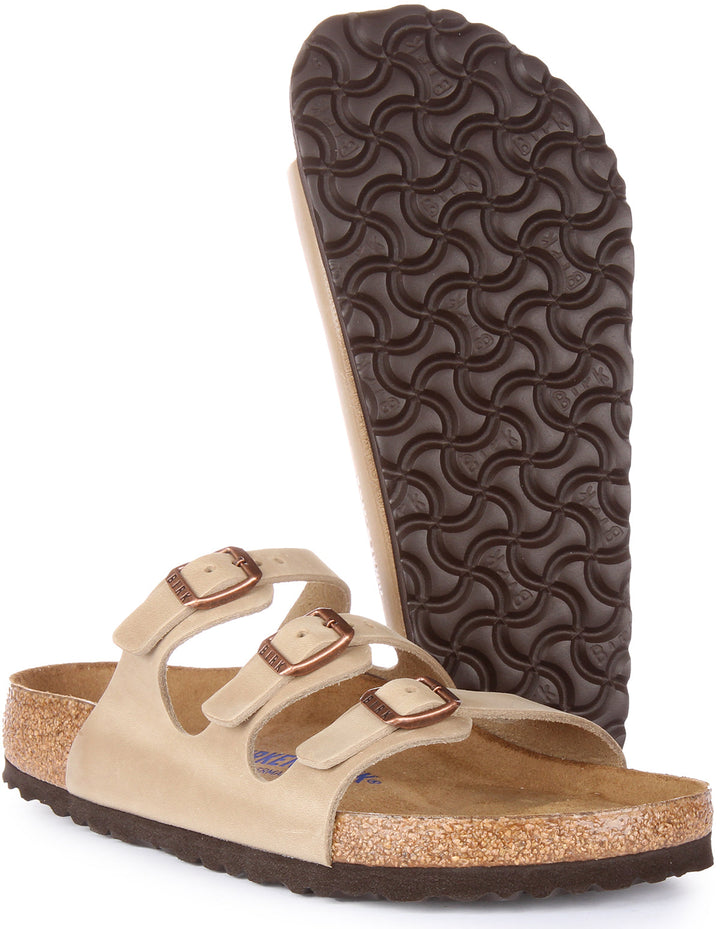 Birkenstock Florida Sandalo in pelle oliata a tre cinturini tabacco