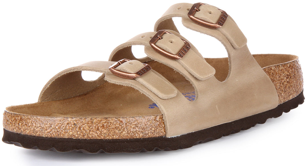 Birkenstock Florida Sandalo in pelle oliata a tre cinturini tabacco